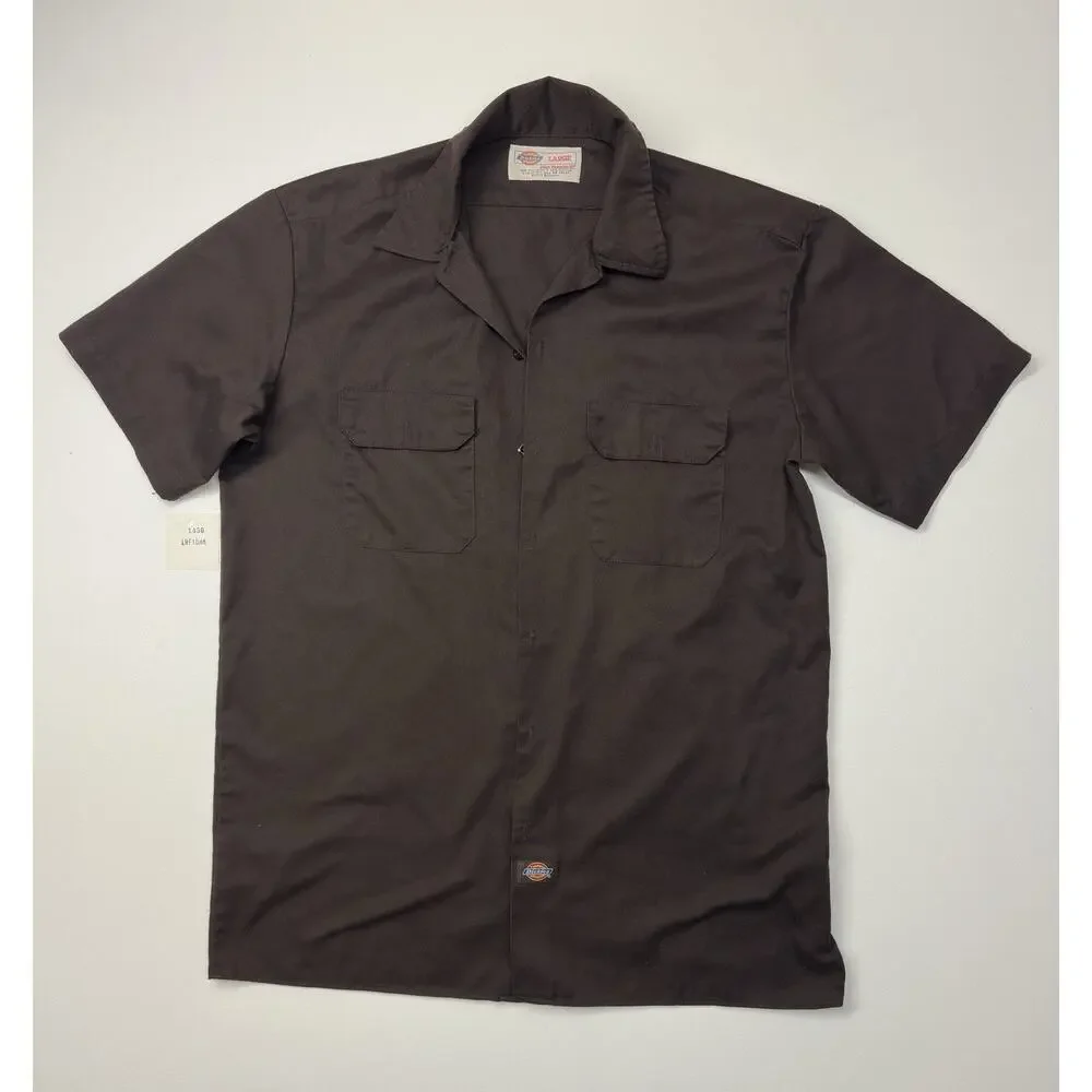 Used Dark Brown Dickies Men's Short Sleeve Work Shirt Large